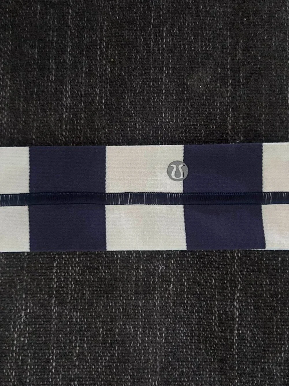 Lululemon Athletic Headband Navy Blue White Checkerboard Block Logo